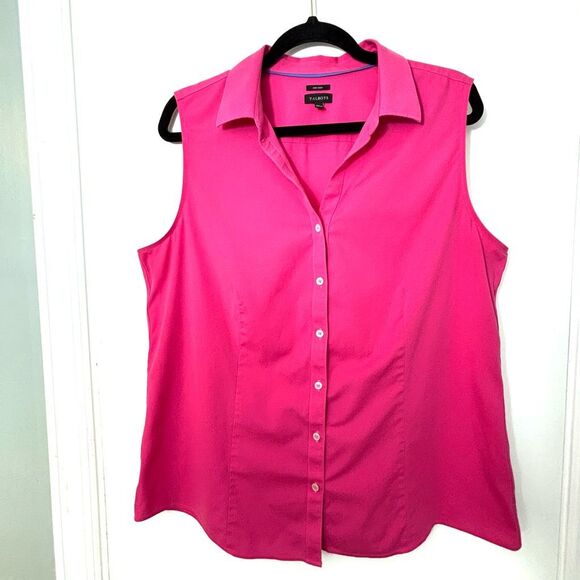 Talbots 14 Non-iron cotton rose pink sleeveless button front collared spandex bl - Picture 1 of 8